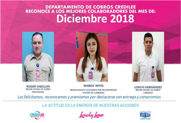 Mejores colaboradores Cobros Credilee-Diciembre – Corporación Lady Lee